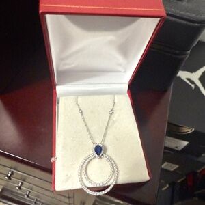 Sapphire and diamond 18in adjustable necklace